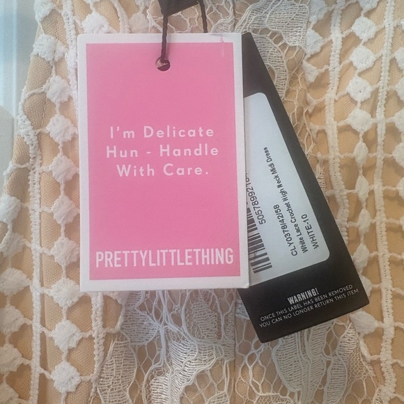 PrettyLittleThing NWT White Lace Crochet High-Neck Midi Dress - Picture 10 of 12